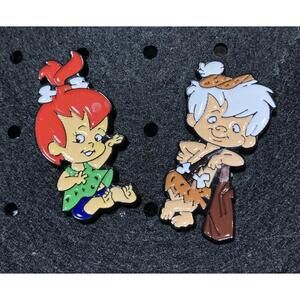 2 Piece Flintstones PEBBLES and BAMM BAMM Figure Lapel Hat Backpack Enamel Pins